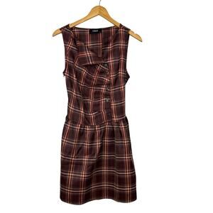 Cider Red & Brown Plaid Asymmetrical Mini Dress